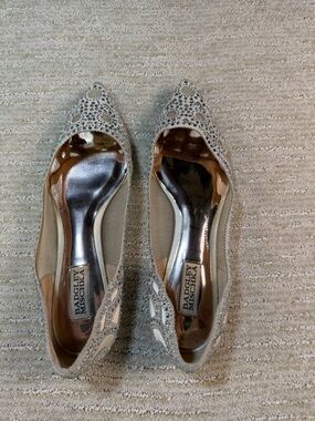 Badgley Mischka Gigi Ivory Silver Crystal Embellished Pointed Toe Flats